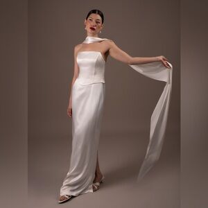 Elegant White Satin Bridal Scarf